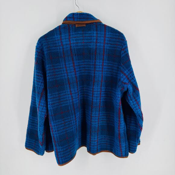Orvis Blue Plaid Fleece Jacket Toggle Closure Sherpa Style Outerwear Size XL - Picture 2 of 9